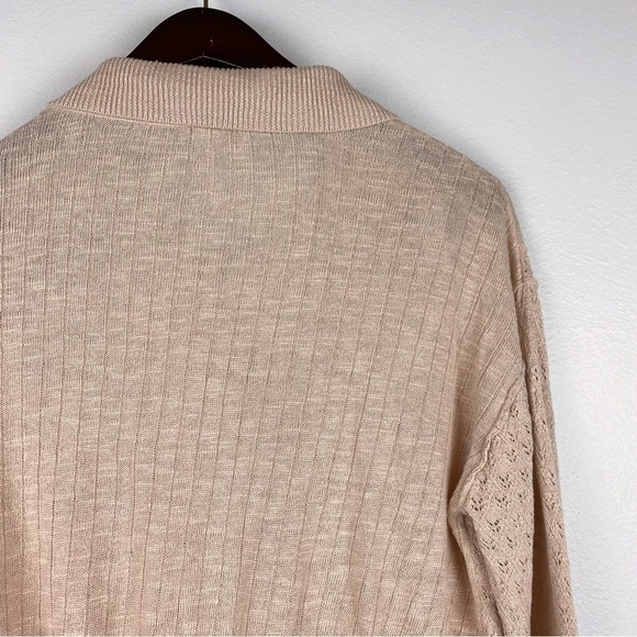 Free People Betty Button Down Tie-Front Pointelle Collared Sweater Size L - Picture 7 of 10
